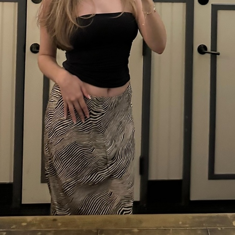 Zara Satin Animal Print Midi Skirt in M